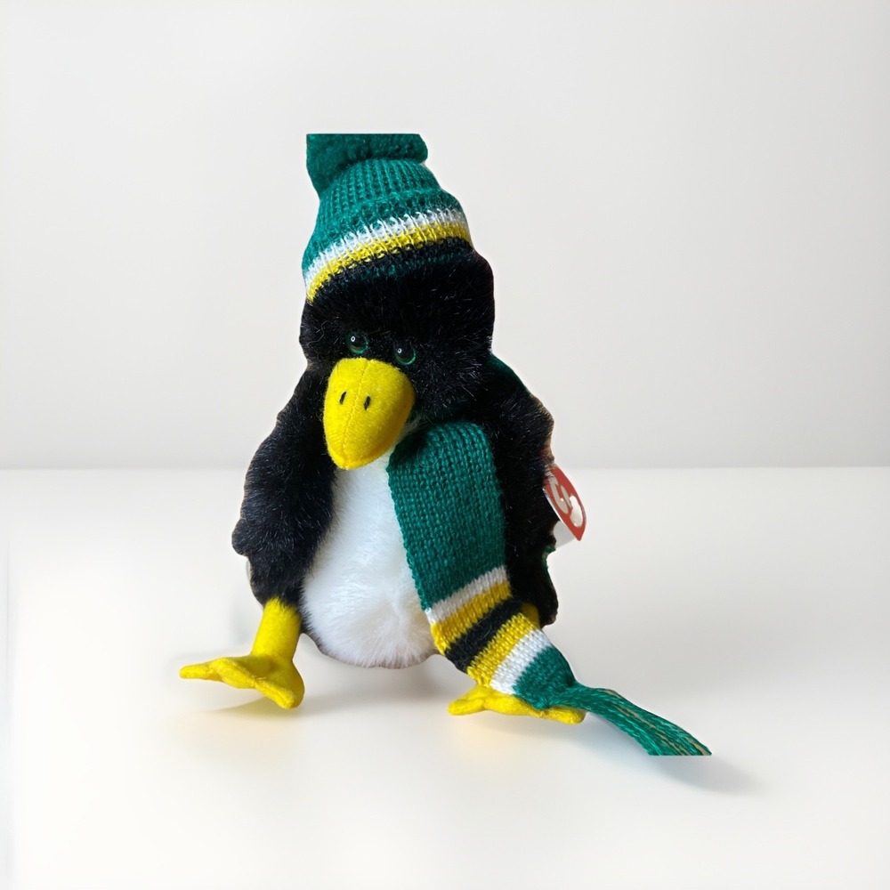TY Attic Treasure Waddlesworth Penguin Beanie Baby Plush Jointed Scarf Hat Tag!